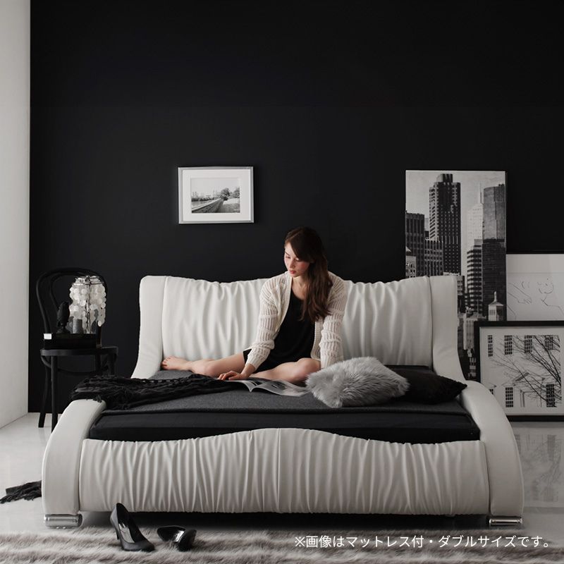 クイーンサイズ・モダンデザイン高級レザーデザイナーズベッド・ブラック 8-5 クイーンサイズ・モダンデザイン高級レザーデザイナーズベッド